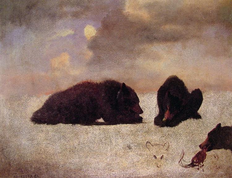 Albert Bierstadt Painting Grizzly Bears